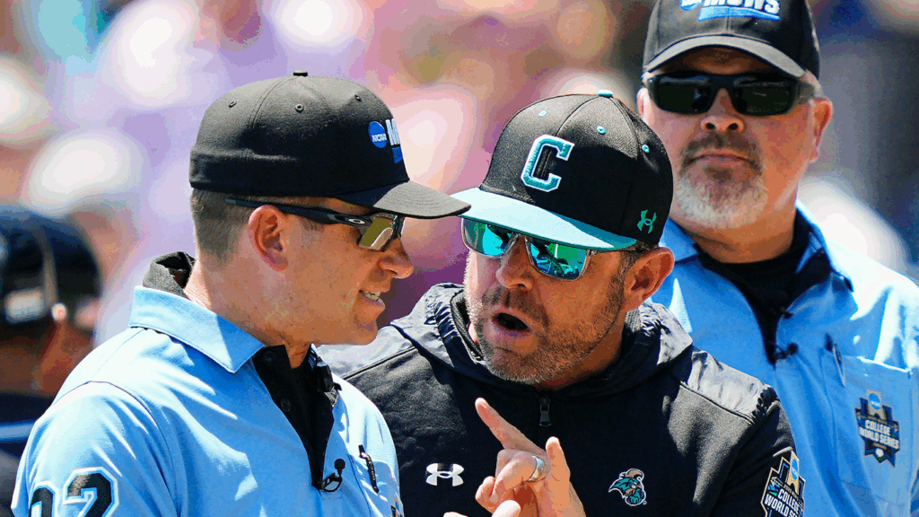 Coastal Carolina coach sounds off after College World Series ejection, school issues statement after LSU loss