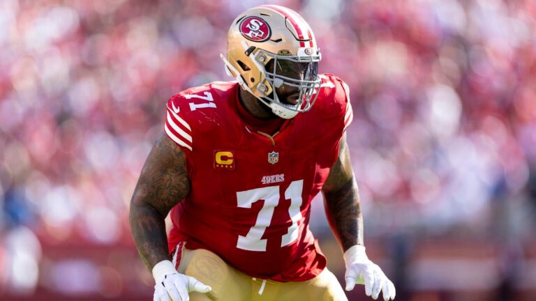WATCH: 49ers' Trent Williams pancakes teammate in return to practice field following ankle injury