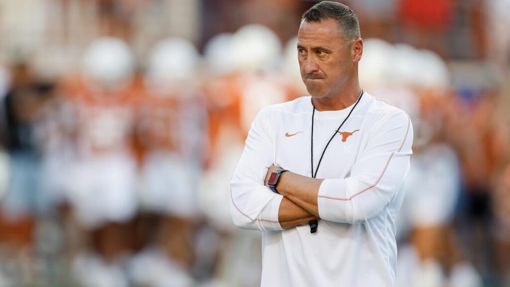 WATCH: Texas coach Steve Sarkisian takes stage at SEC Media Days to Texas A&M fight song