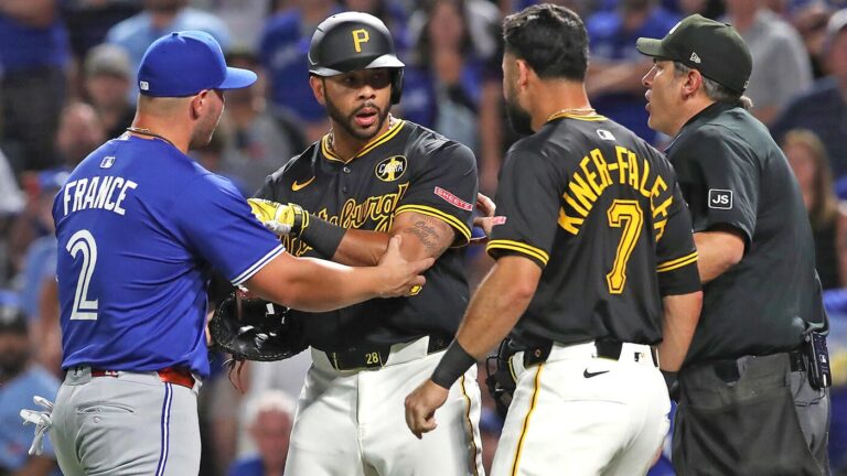 Pirates, Blue Jays benches clear after four-pitch walk, but cooler heads prevail: 'It was super weird'