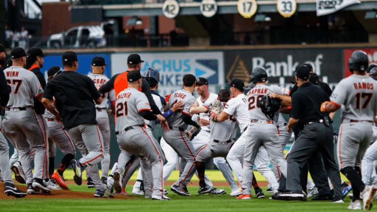 WATCH: Giants, Rockies get into benches-clearing brawl after Rafael Devers admires home run off Kyle Freeland