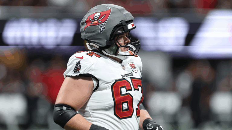 Luke Goedeke injury: Buccaneers' right tackle ruled out after hurting foot vs. Texans