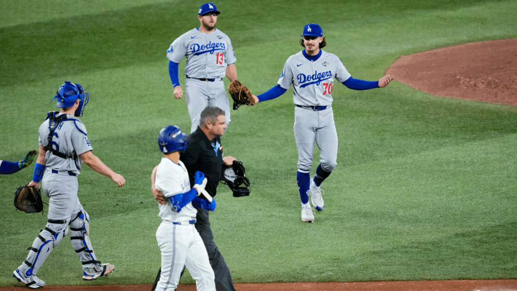 WATCH: Benches clear between Dodgers, Blue Jays in World Series Game 7 after Andrés Giménez hit by pitch