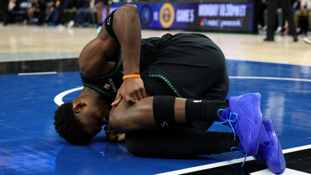 Timberwolves star Anthony Edwards to miss multiple weeks after hurting knee in Game 4 vs. Nuggets