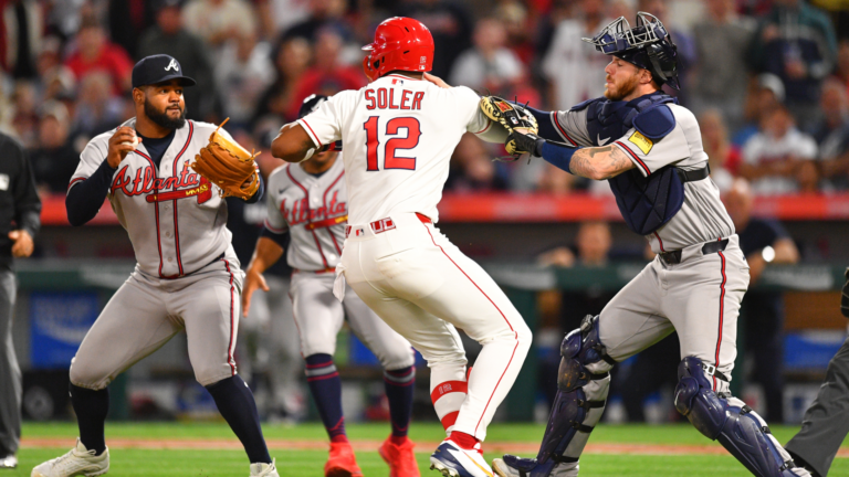WATCH: Punches thrown in Braves-Angels brawl after Jorge Soler rushes the mound