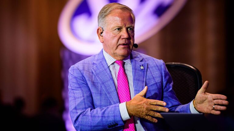 Brian Kelly reveals game-by-game predictions for LSU, Notre Dame ahead of 2026 season