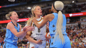 Sky's DiJonai Carrington ejected after hard foul on Fever's Sophie Cunningham